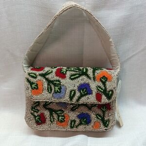 NWT Studio 12 Beige Beaded Tapestry Floral Pattern Handbag India Viral TikTok
